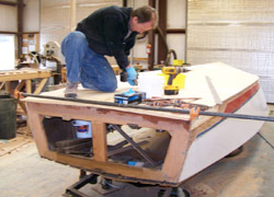 Rudy working on a new bottom.